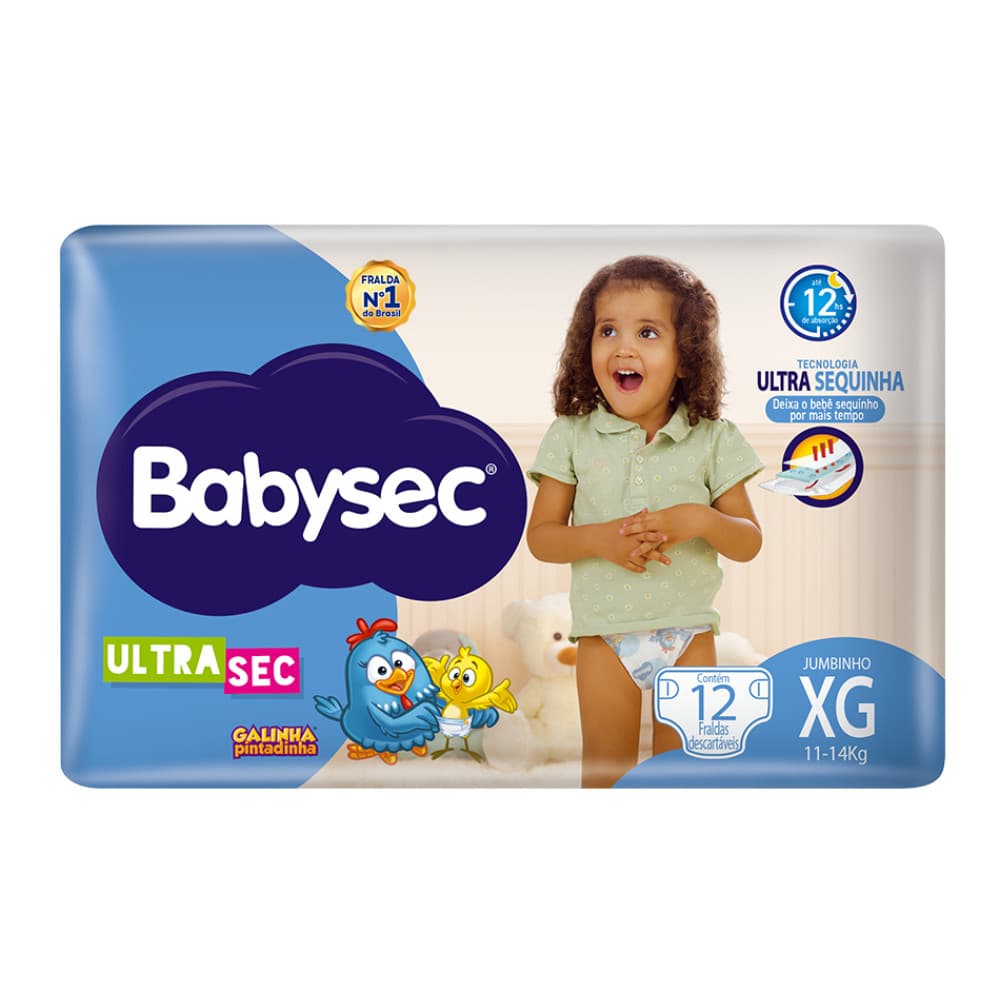 Pacote Fralda Babysec UltraSec Jumbinho XG Galinha Pintadinha 12un- Barreiras antivazamento