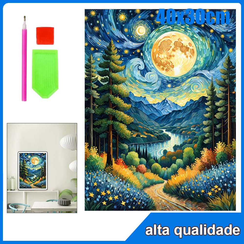 40x30cm Lago na floresta Quadrado Pintura Diamante 5D Pintura de Diamante Pintura Com Diamante A Óleo 5D DIY Decorativa