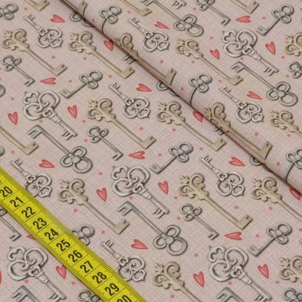 Tecido Estampado para Patchwork - Chaves e Cadeados: Chaves (0,50x1,40)