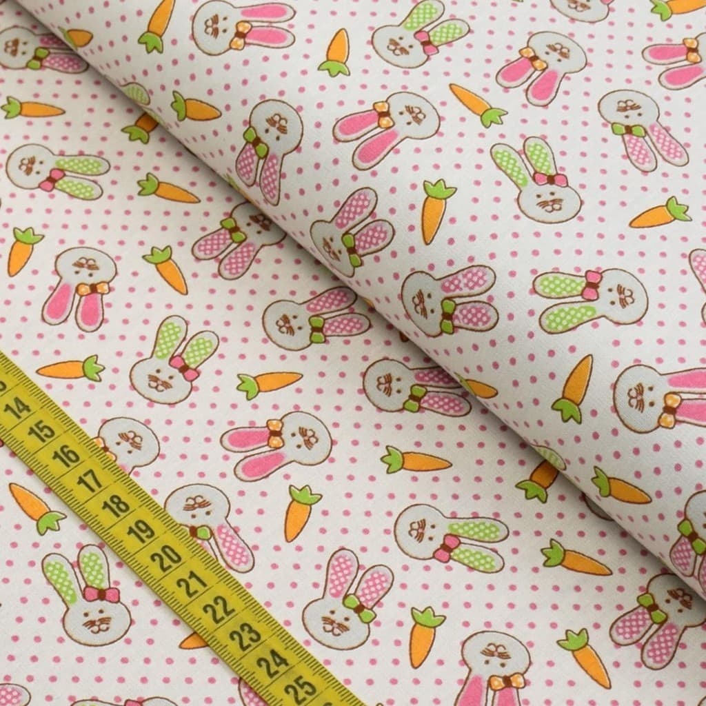 Tecido Estampado para Patchwork - Páscoa : Coelhinho Rosa (0,50x1,40)