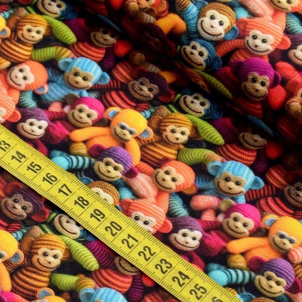Tecido Estampado Para Patchwork - Floresta em Crochê : Macacos (0,50x1,40)