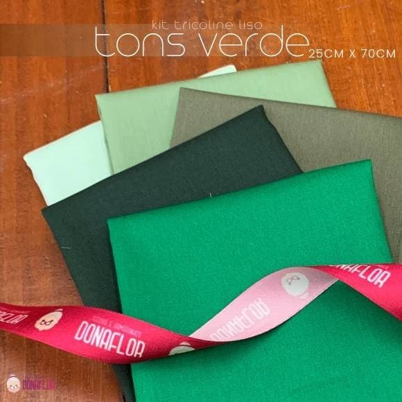 Kit 5Tricolines Tons Verde 25cm X 70cm 100% Algodão- para Panos de Prato, Fraldas  e Patchwork