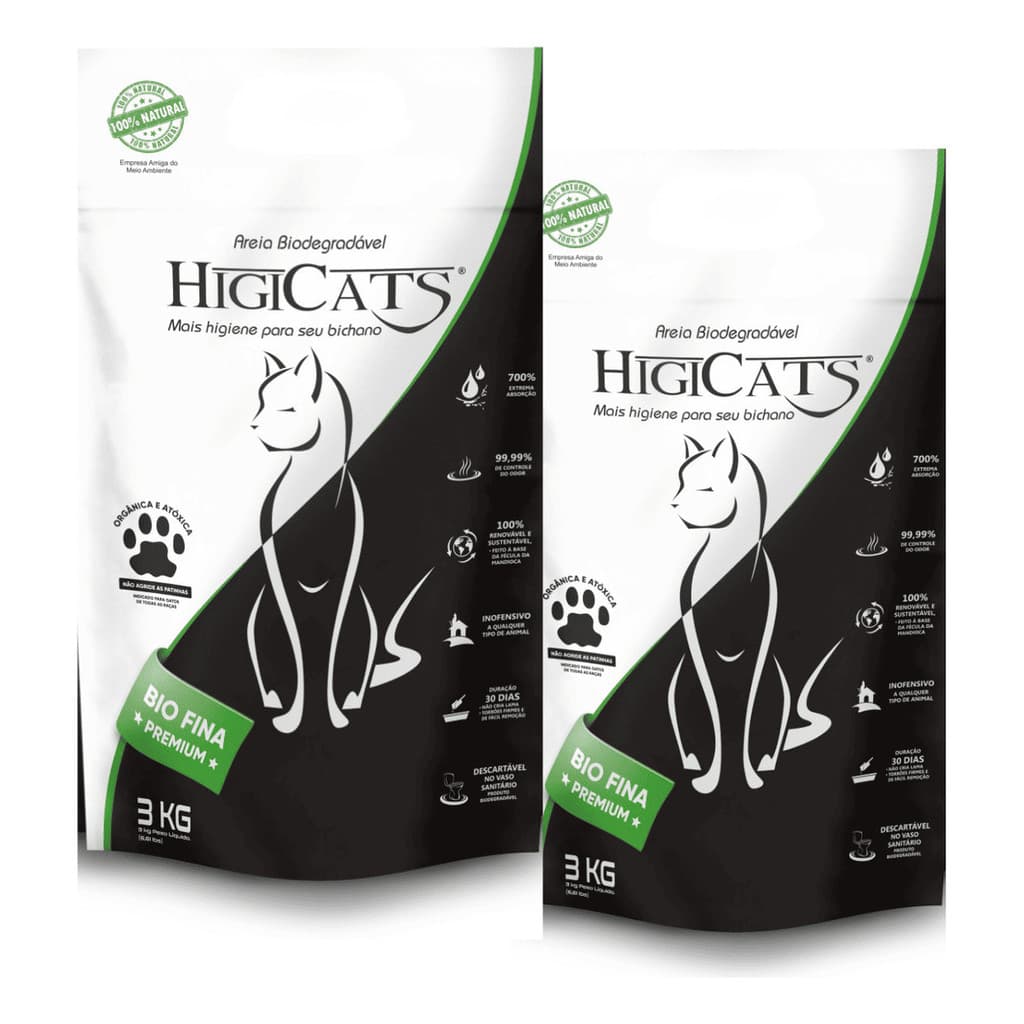 6kg Areia Sanitária HigiCats Natural Biodegradável Gatos