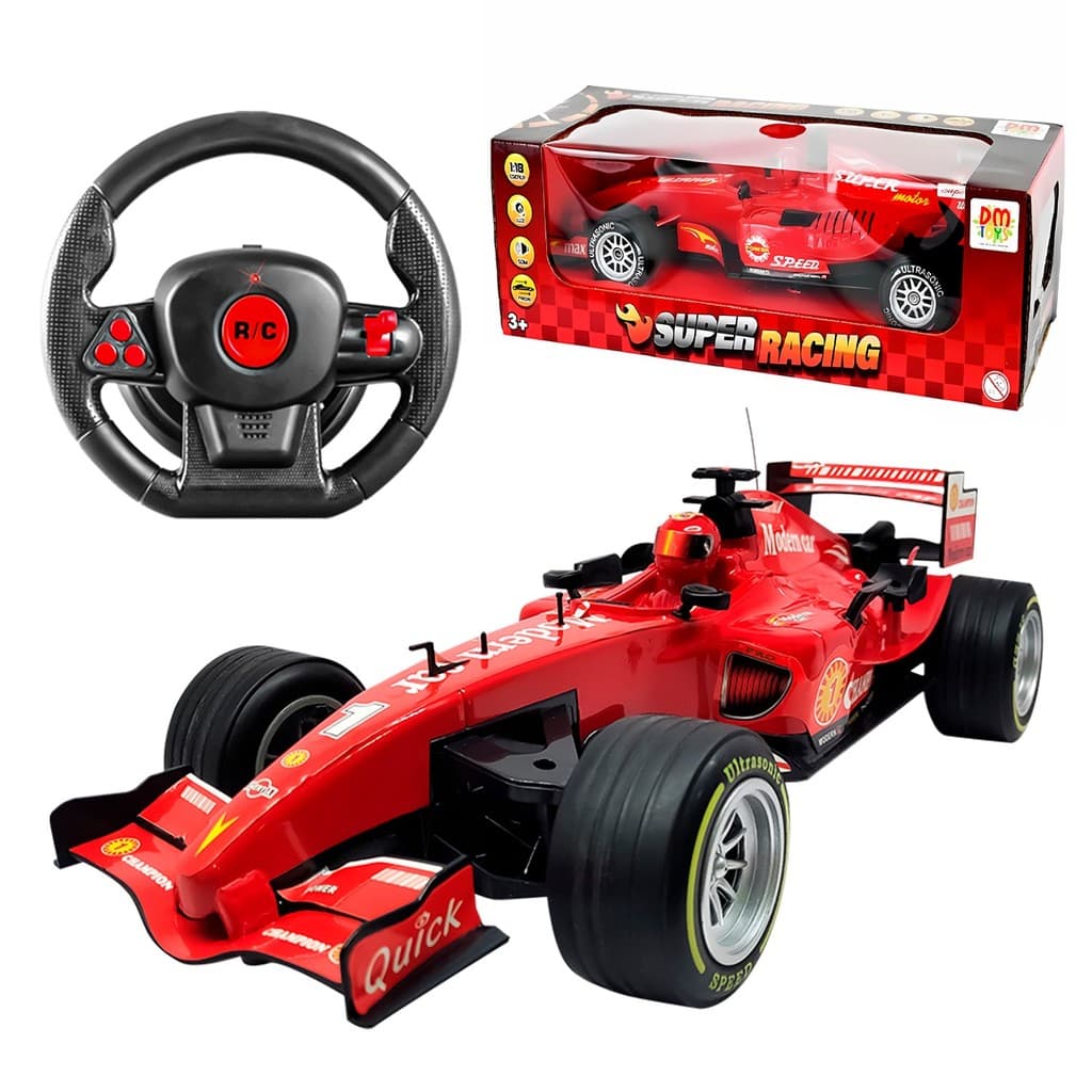Carrinho Formula 1 Controle De Volante Sem Fio Infantil Grande 1 12 Com Direção Realista - Dm Toys
