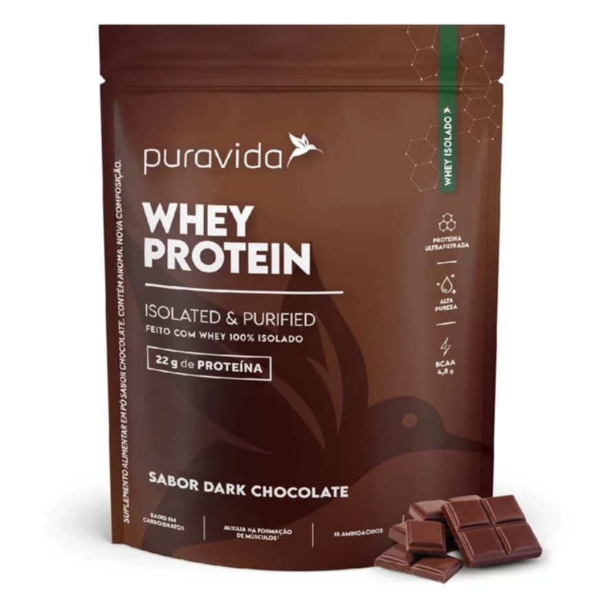 WHEY PROTEIN DARK CHOCOLATE 450G ISOLADO 100% PURA VIDA 22G DE PROTEINA