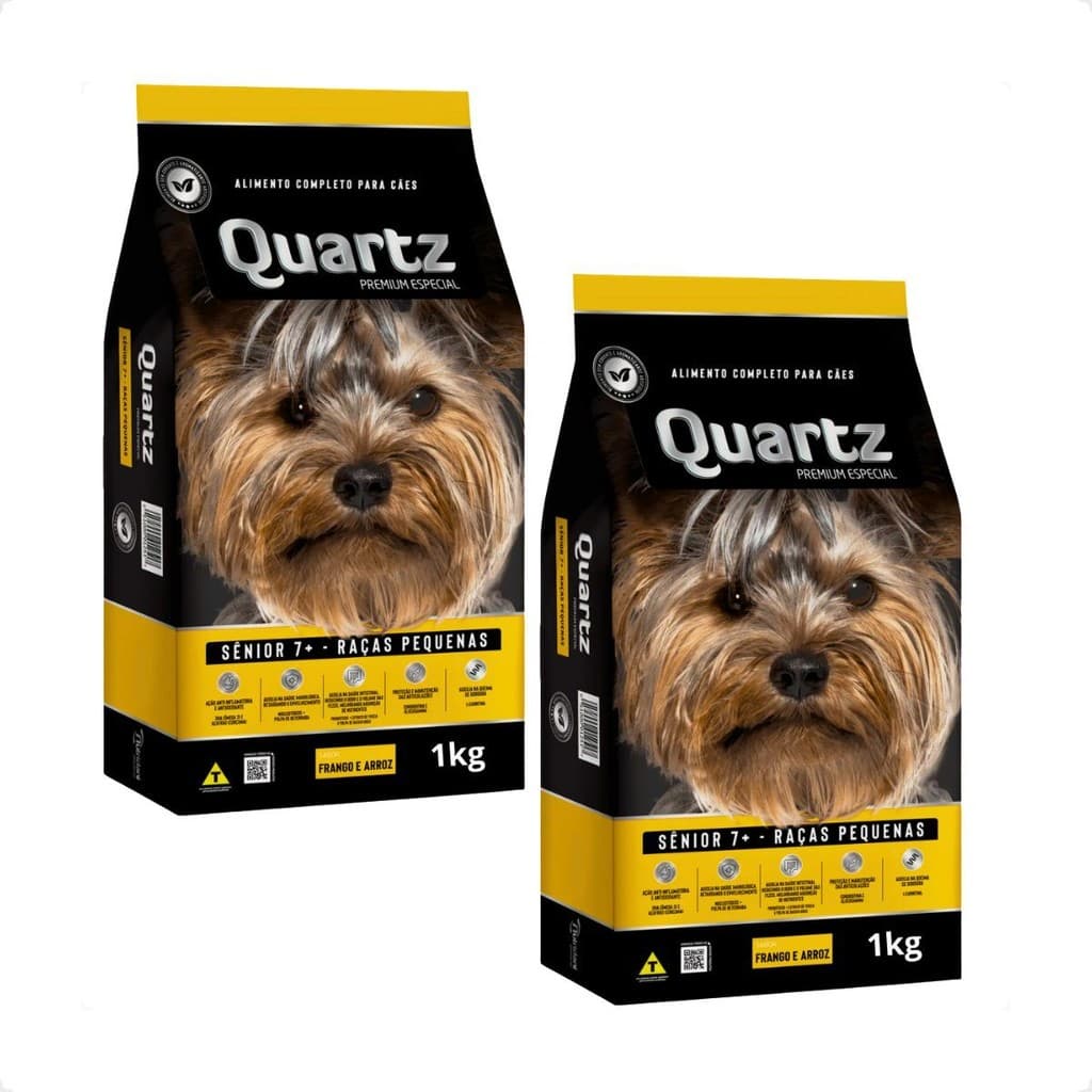 Kit 2 Ração Quartz Cães Sênior 7+ Raças Pequenas - 1Kg