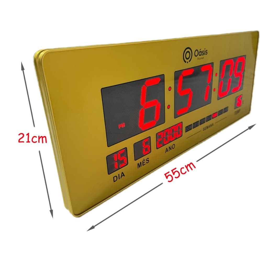 Relógio De Parede Led Digital Grande com Termômetro Data 55cm