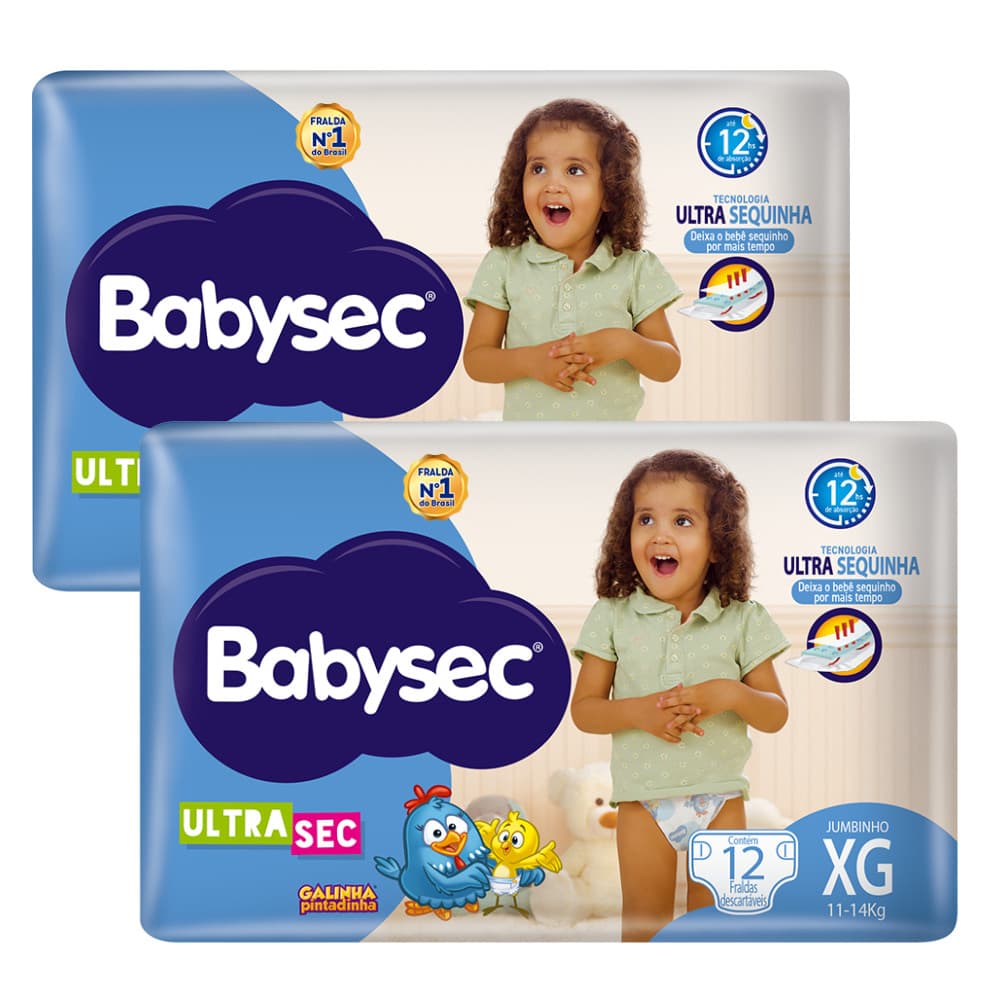 Pacote 2x Fralda Babysec UltraSec Jumbinho XG Galinha Pintadinha c/12unidades- Barreiras antivazamento