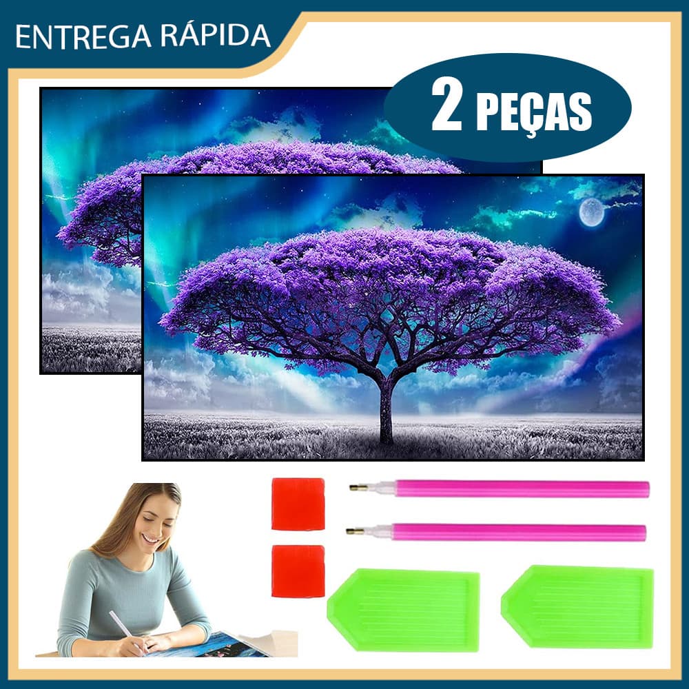 2x Conjunto de pintura de diamante 5D Pintura de diamante DIY 70x40cm Pintura decorativa de árvore roxa