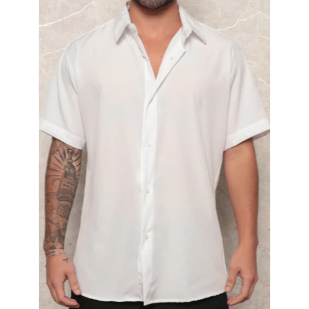 Camisa Botão Manga Curta Masculina Slim Social Verão Camisa Praia Ano Novo Lisa