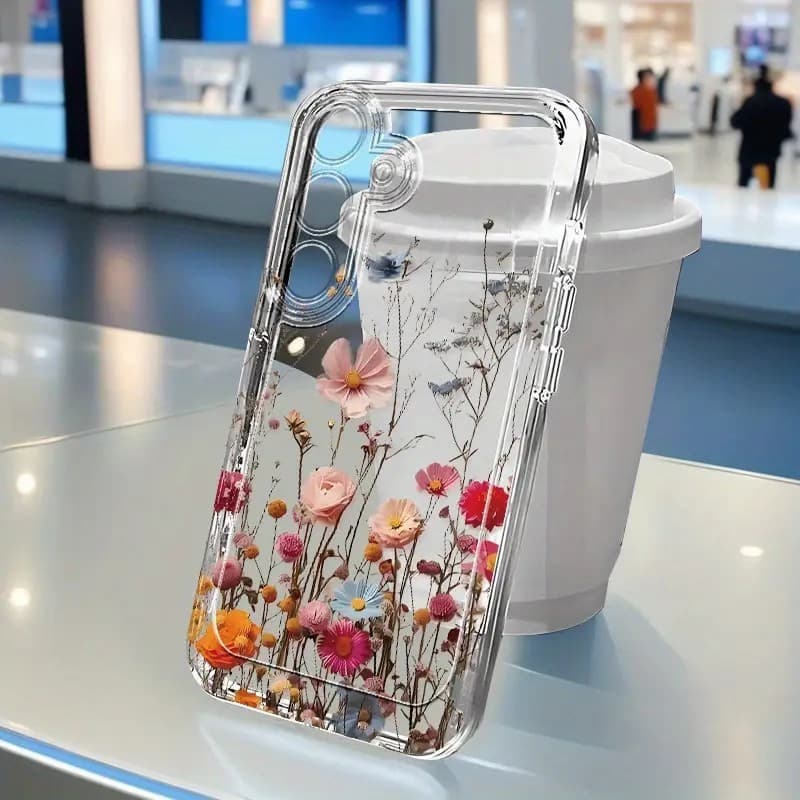 Capinha Capa transparente Anti-impacto flores Desenho para Samsung A55 A35 A03 A04 A05 A05S A10 S24 Plus S25 Ultra