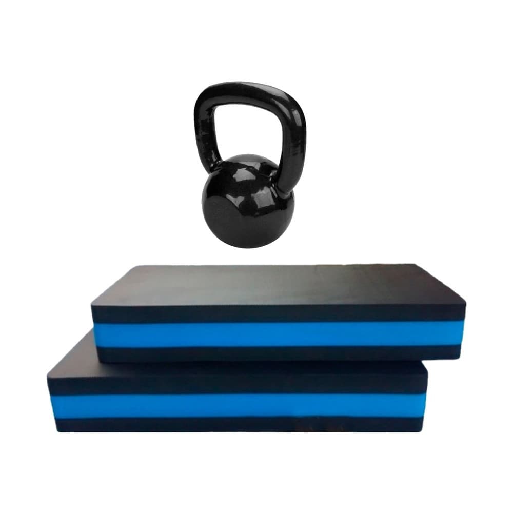 Kit 2 Steps de EVA 60cm + 1 Kettlebell 10kg Emborrachado Treino Funcional