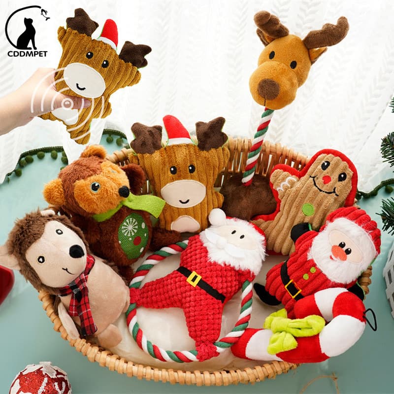 Natal Cão Brinquedos Estridentes Papai Noel Interativo Gato Filhote De Cachorro Mastigar Brinquedo De Pelúcia