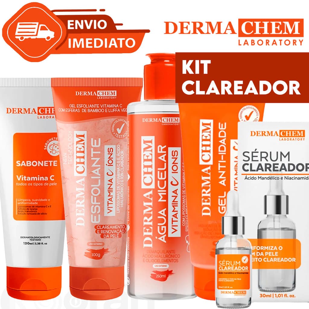 Kit SkinCare Clareador de Manchas Anti-Idade Tira Manchas 5 Itens Vit. C Dermachen Envio Imediato