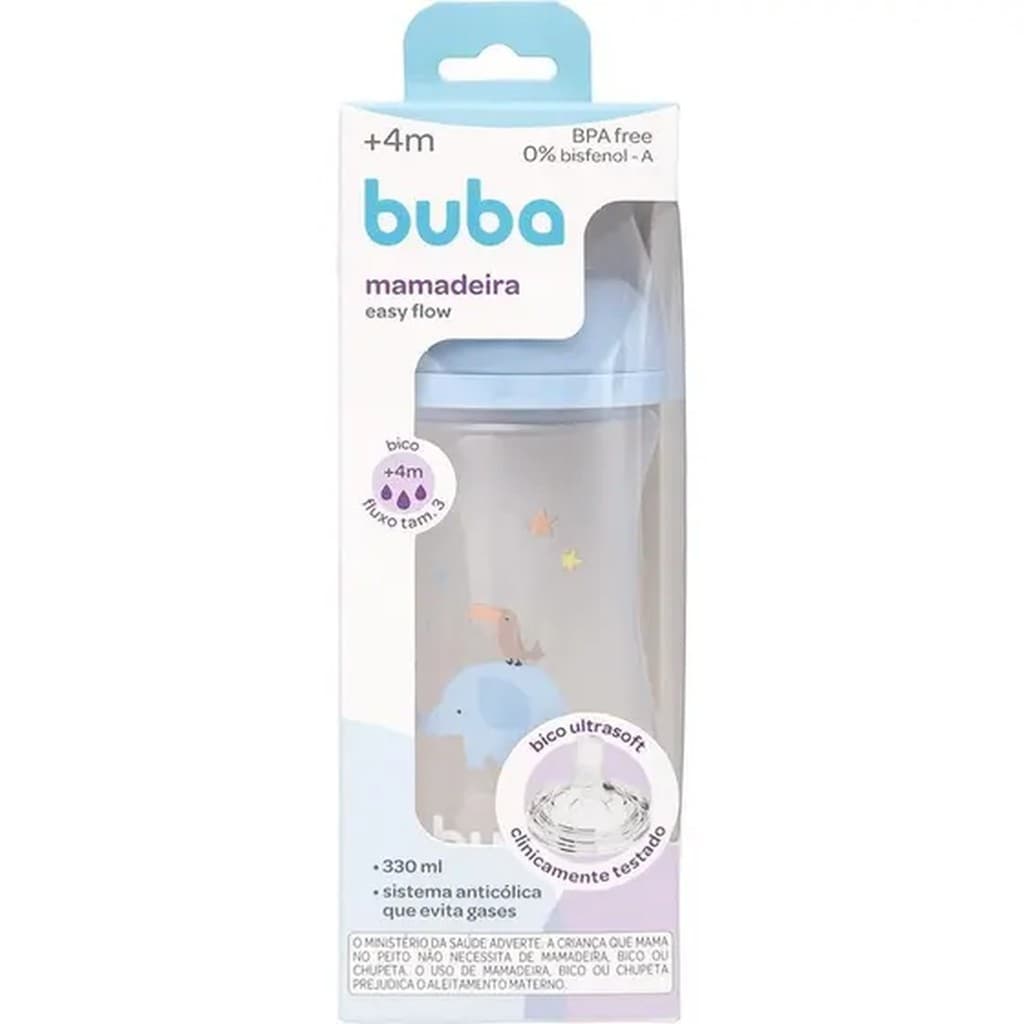 Buba Mamadeira Easy Flow Elefante Azul 330ml 
