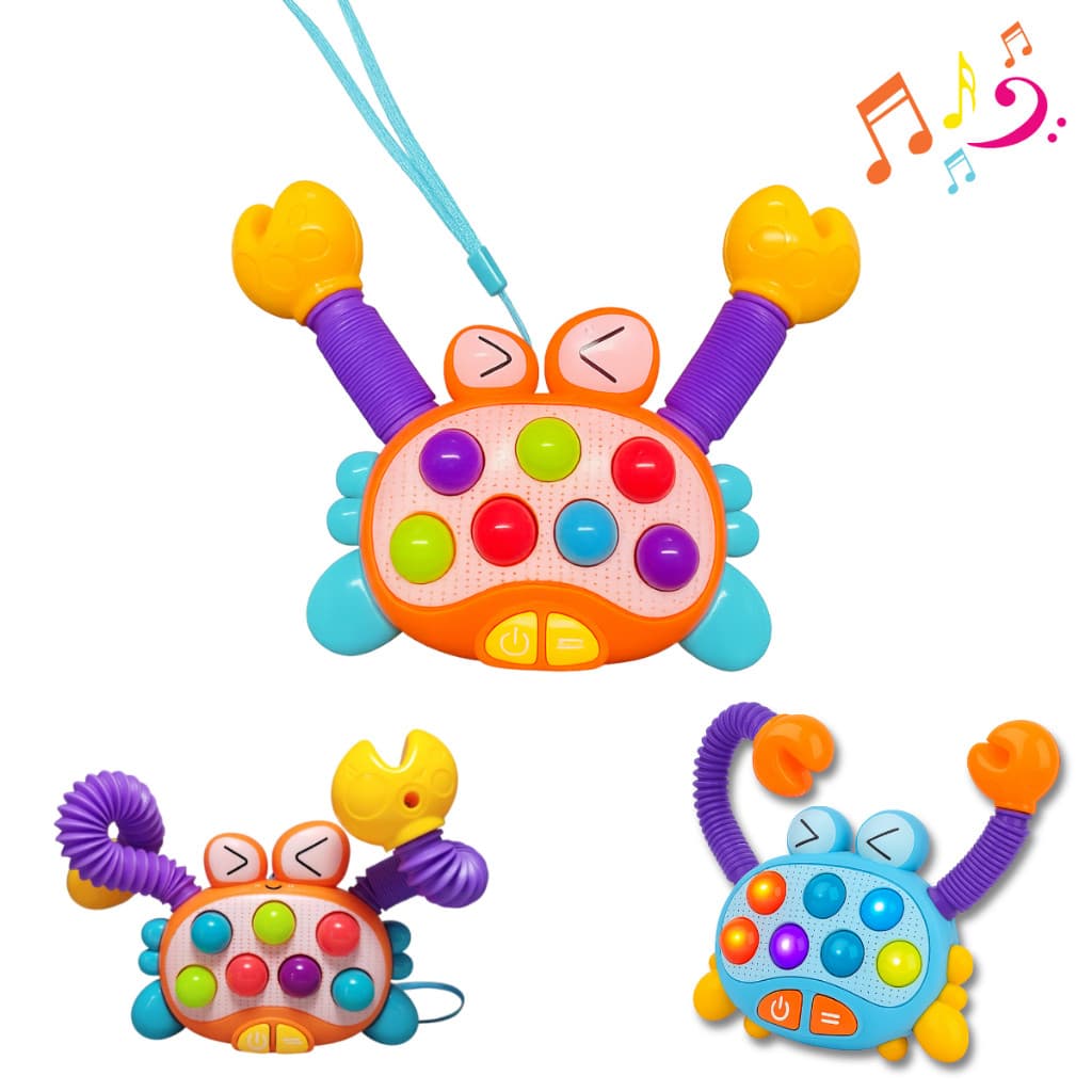 Brinquedo Sensorial Educativo Caranguejo Bebê e Criança Educativo Pop It Estica e Puxa Tube