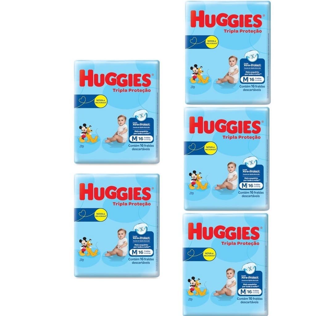 Kit 5 Pacotes de Fralda Huggies Tripla Proteção Tamanho M 16