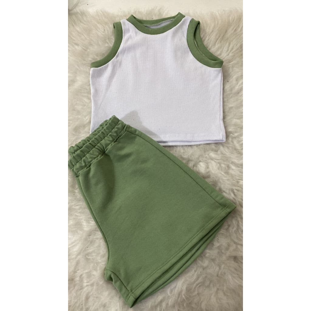 Conjunto Fabi Cropped Ribana Shorts Cos Alto Moletom Moda Verao