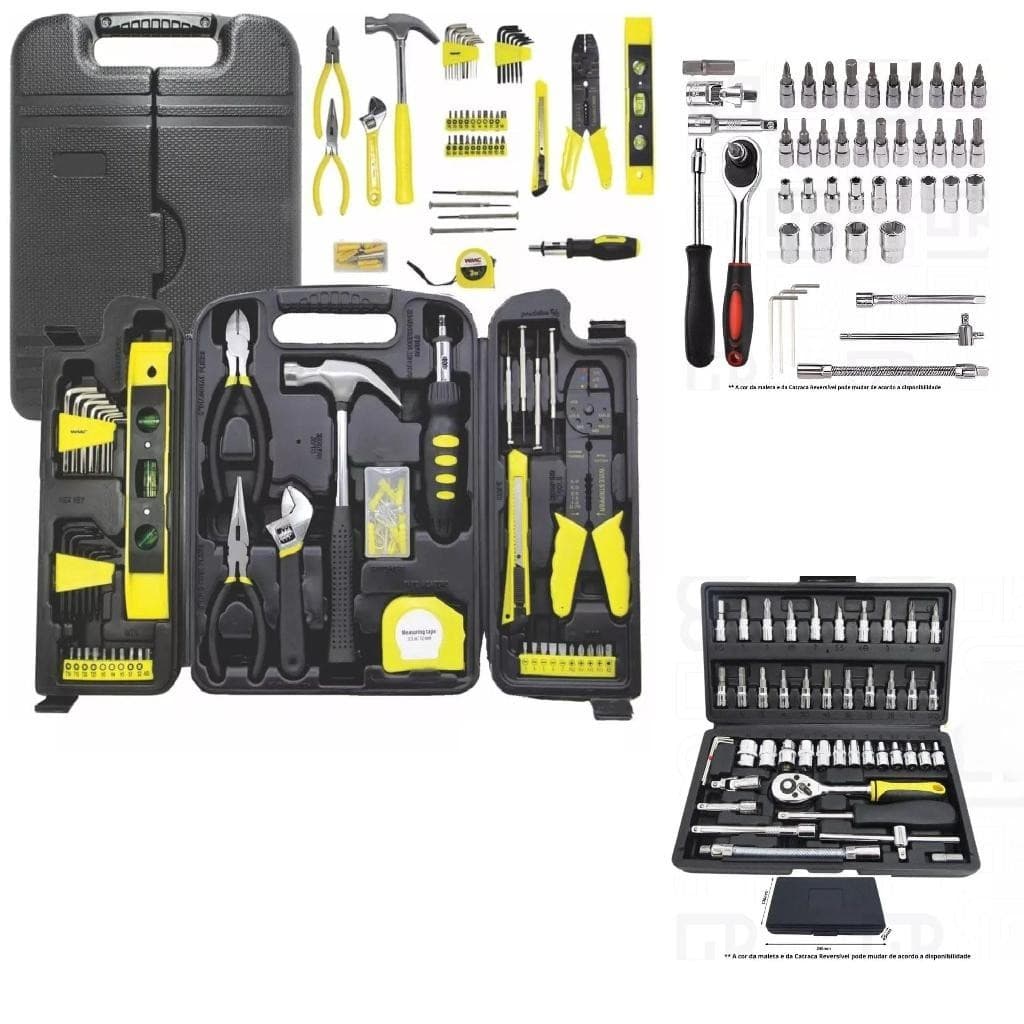 Kit Ferramentas Completo com Maleta + Chave Catraca Reversível Profissional