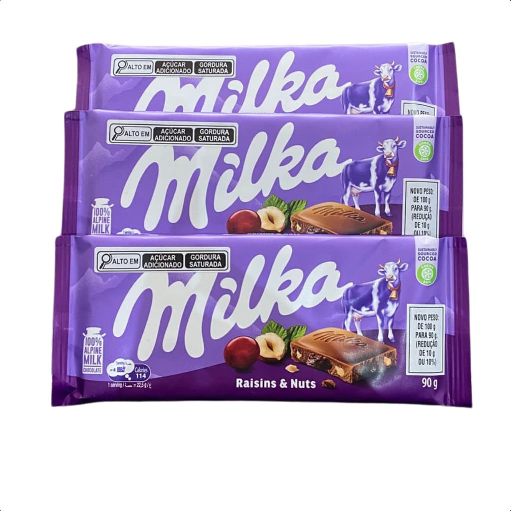 Kit 3 Chocolate Milka Amendoim e Uva Passa 90g