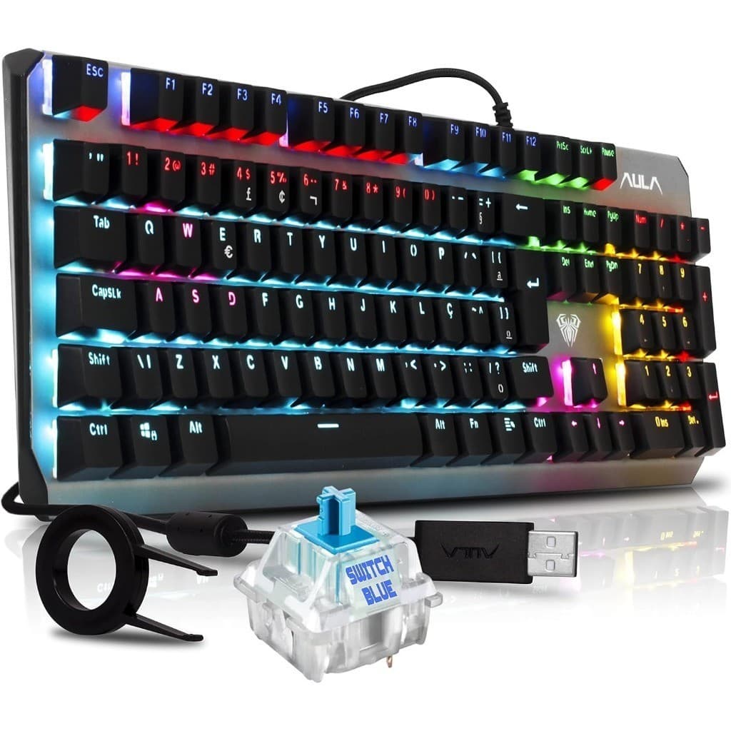 Teclado Gamer Mecânico Com Fio Led RGB AULA F2066-II