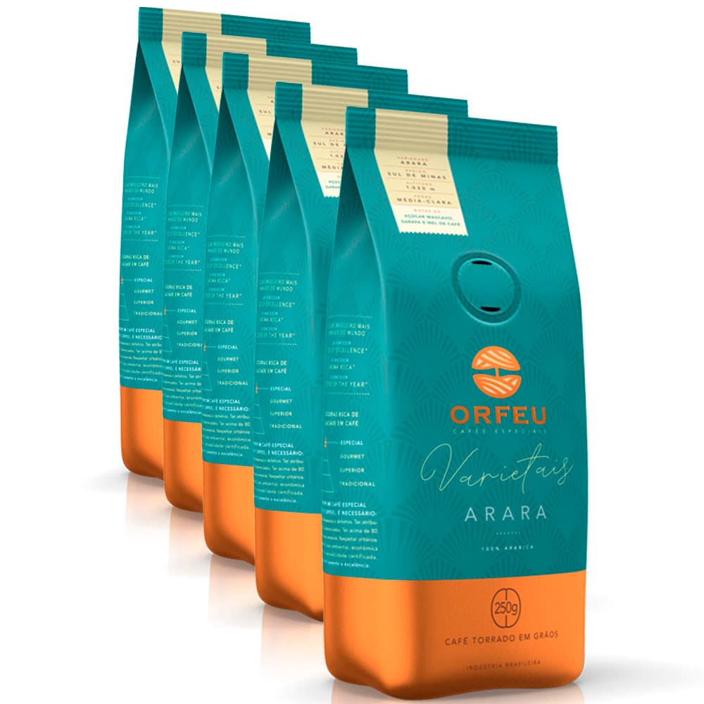 Café em Grãos Premium Orfeu Arara Kit 5 Pacotes de 250g