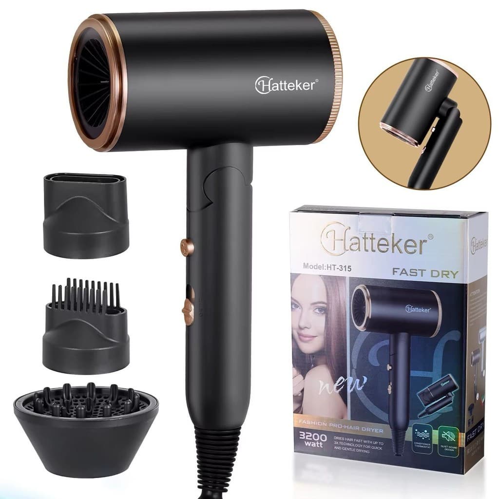 Secador Quente Potente 3200W Profissional Dobrável e Íon Turmalina + Jato Frio | 2 Velocidades | Potente e Silencioso
