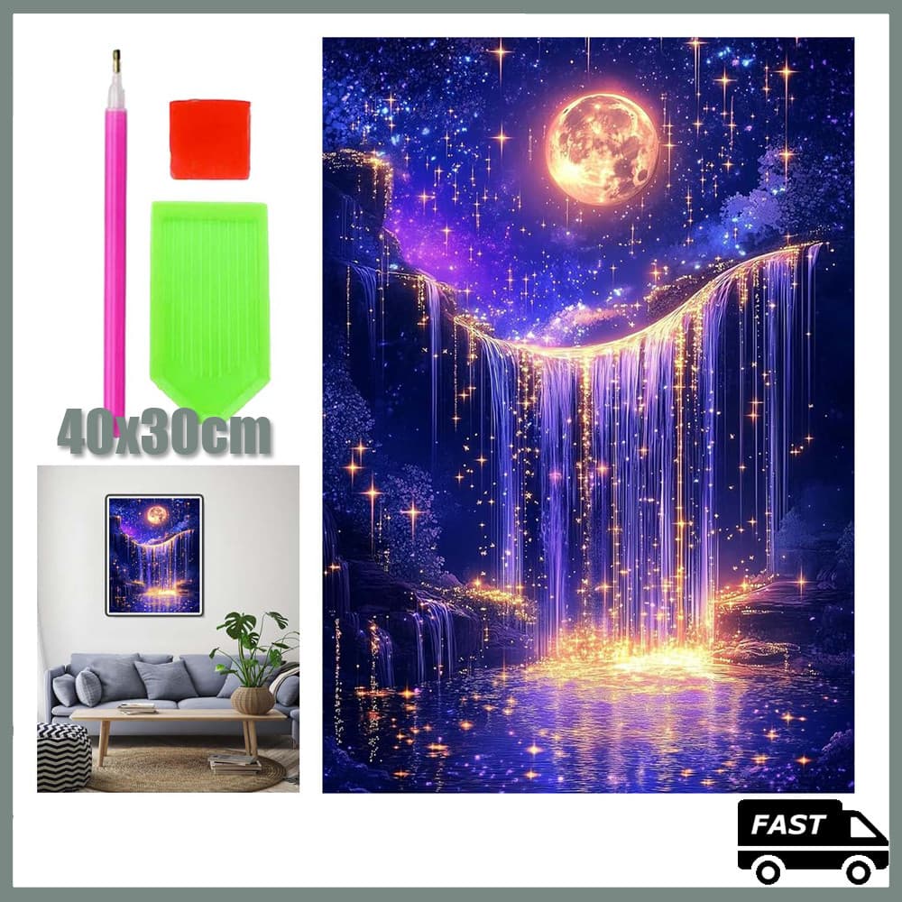 40x30cm 5D DIY Cachoeira estrelada roxa Quadrado Pintura Com Diamante Arte Artesanato Decoração Diamond Painting