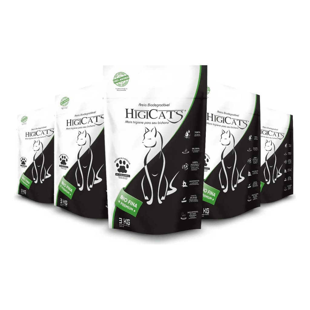 15kg Areia Sanitária HigiCats Natural Biodegradável Gatos