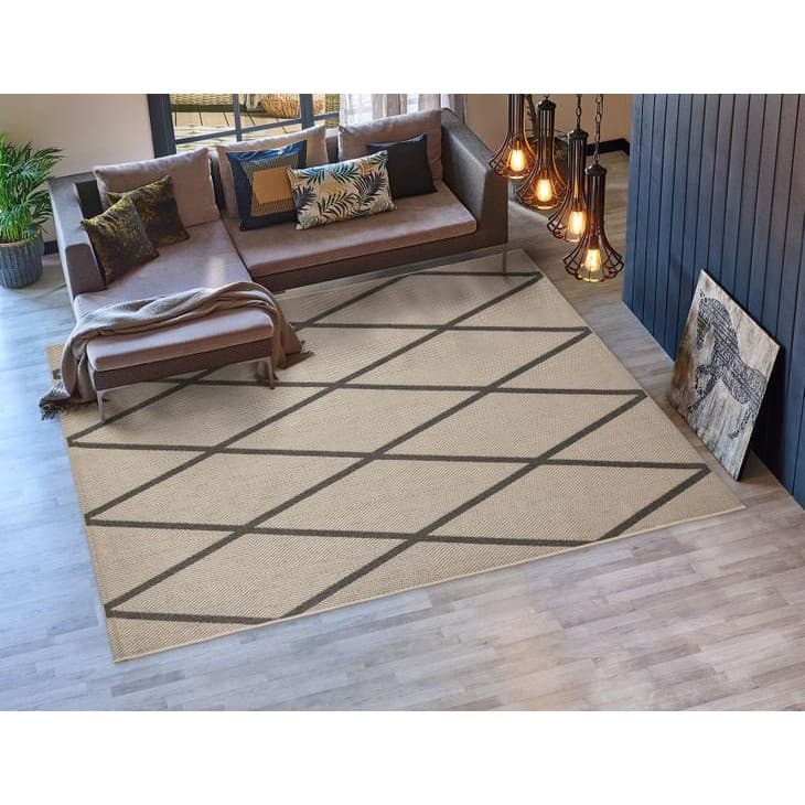 Tapete Para Sala Quarto Geométrico Antiderrapante 2,00 x 3,00 Facil Limpeza Bege Chumbo Eco Nature