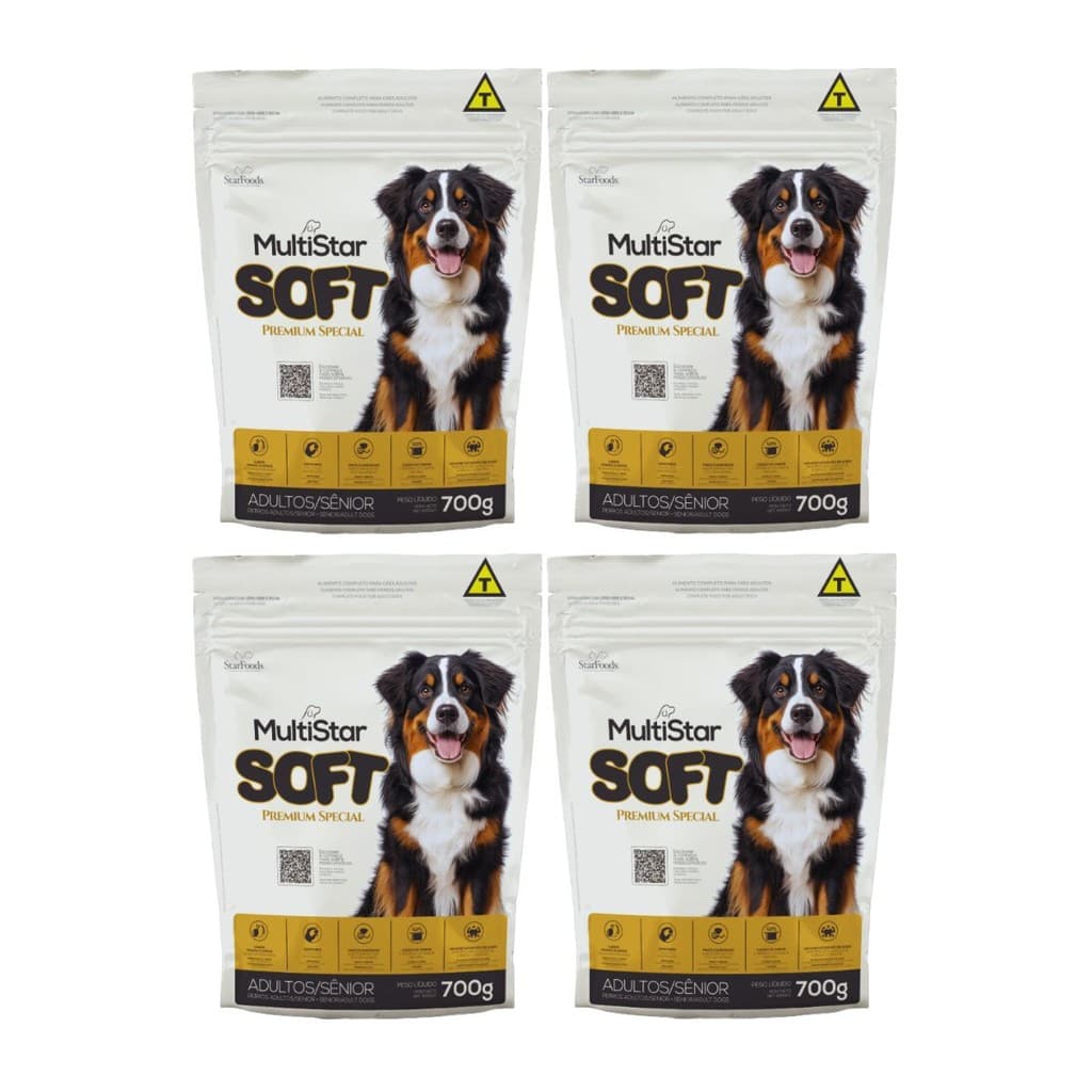 Ração Macia MultiStar Soft Sem Corantes Cães Adultos KITx4