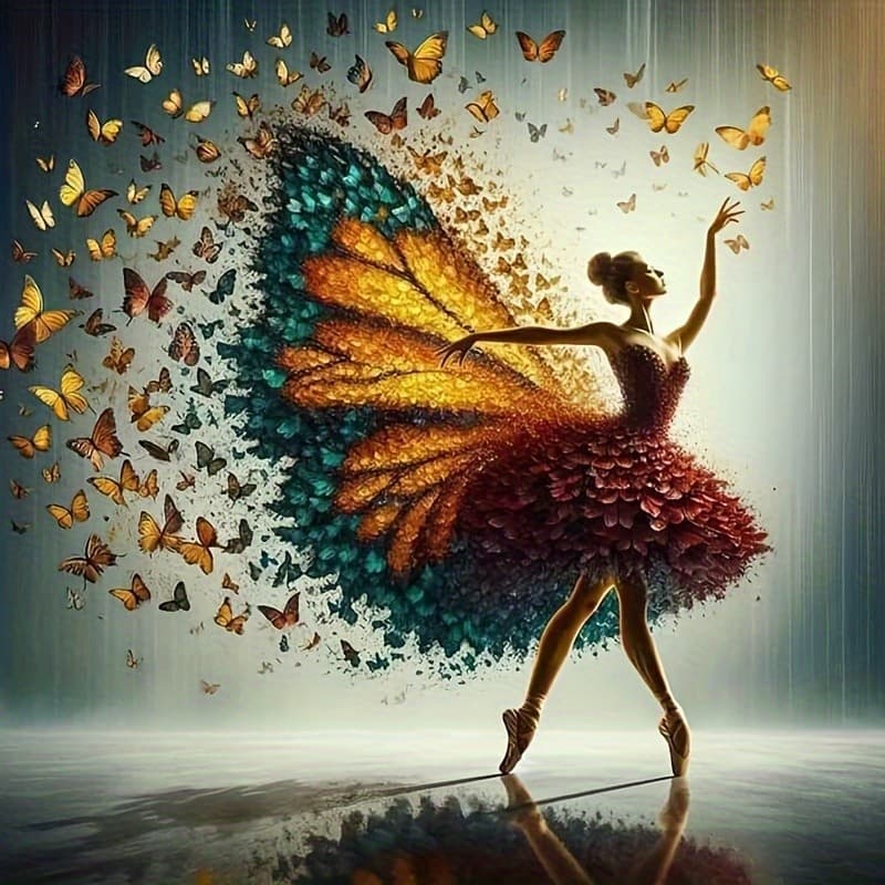 Kit De Pintura De Diamante 5D DIY De 1 Peça-Bailarina Etéreo Com Asas De Borboleta , Artesanato Acrílico Totalmente Perf