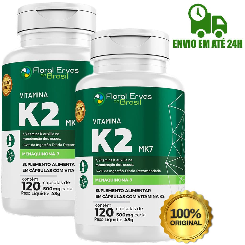 2x Vitamina K2 500mg MK7 Menaquinona -7 Floral Ervas 240 Cps