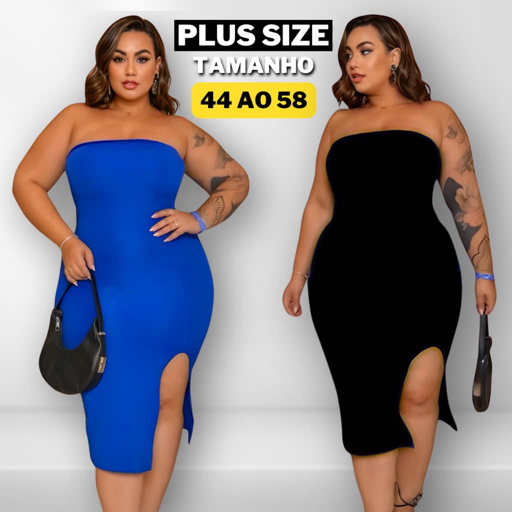 Vestido Plus Size Feminino Vestido Midi Plus Size Canelado Tubinho Tomara Que Caia Tamanho 36 ao 58