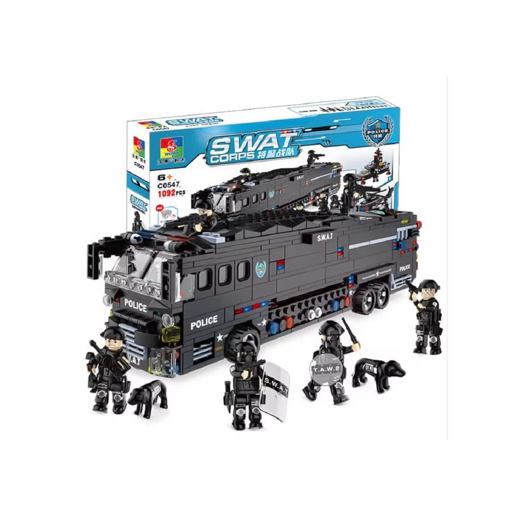 Bloco De Montar Tipo Lego Swat Policia com Bonecos Com 1092 Peças 6 em 1 Divertido Seguro Menino Menina Criança