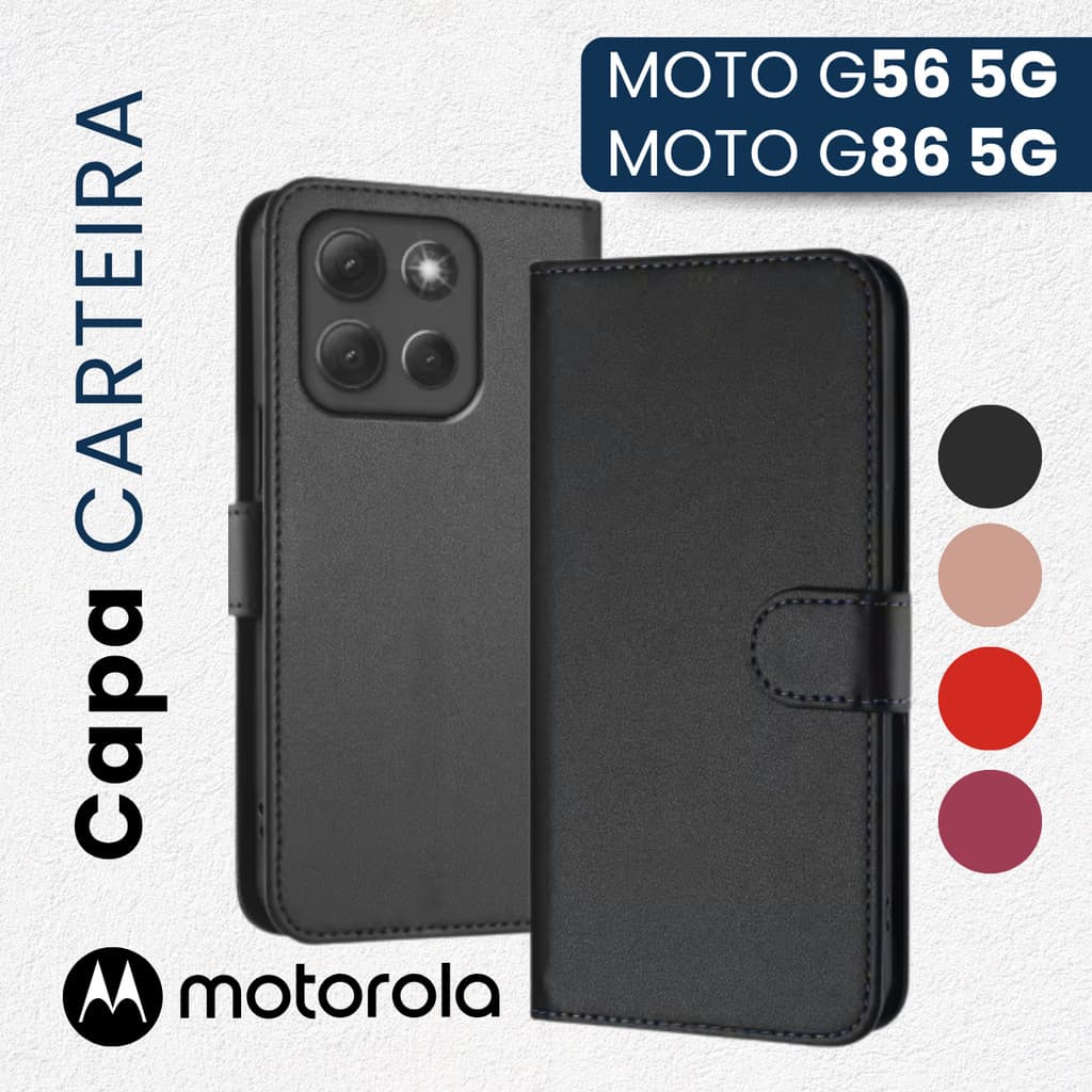 Capa Carteira Para Motorola Moto G56 Moto G86 Flip E Ou Películas Vidro 3D Hidrogel Privacidade
