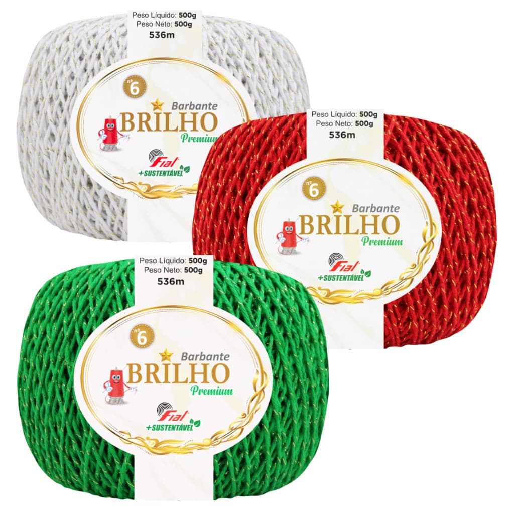 Barbante Fio Brilho Nº6 Fial  - 536m/500g para Croche e Trico