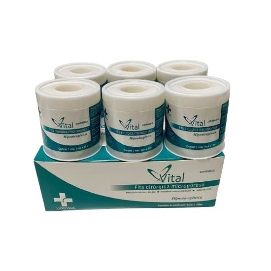 Kit C/6 Fitas Micropore Branca Hipoalergênica 5cm x 10 Metros - Vital