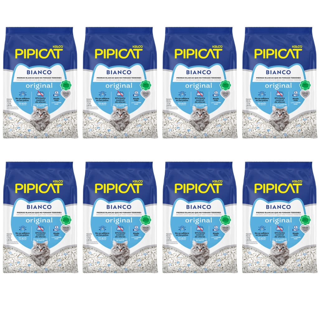 Kit 8 Areia Sanitária Pipicat Bianco Granulado Kelco 1,8kg