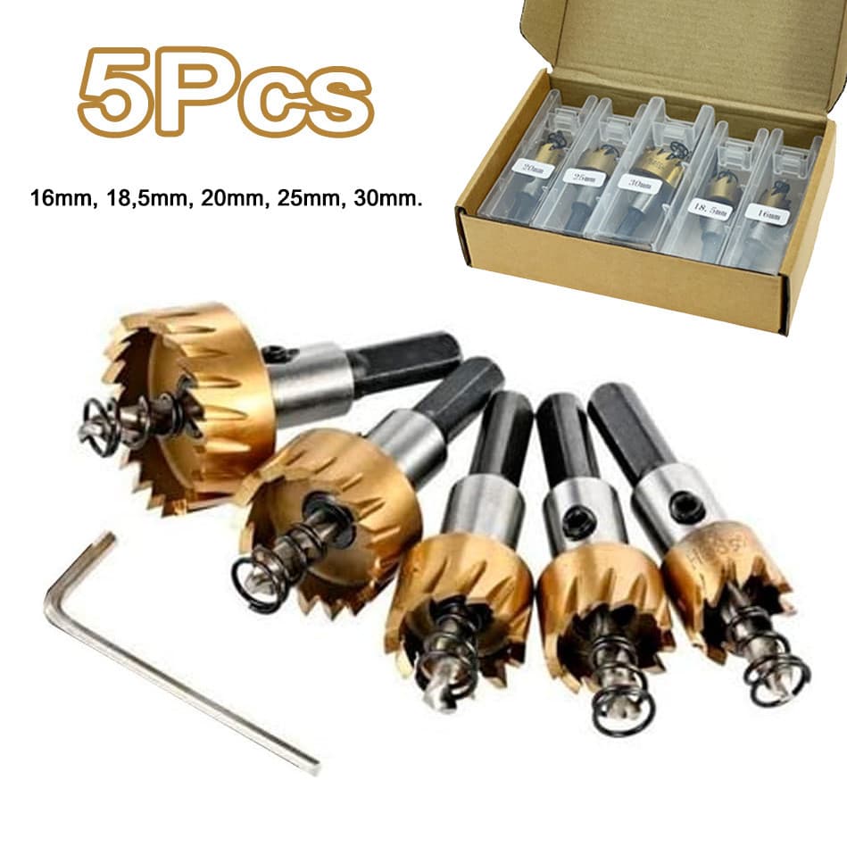 Jogo Kit 5 Pçs Brocas Serra Copo Metal 16/18,5/20/25/30mm