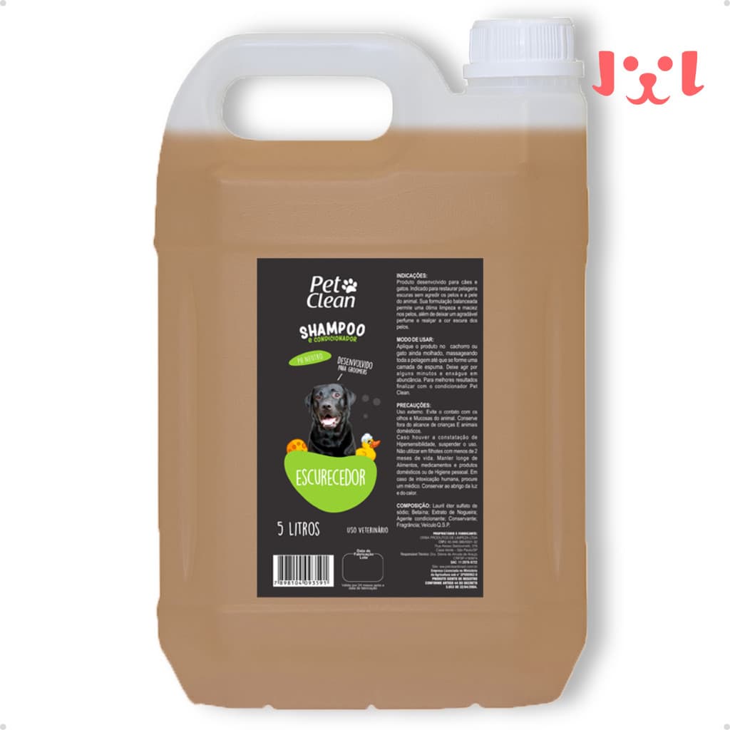 Shampoo e Condicionador Pet Shop para Cachorro e Gato Pet Clean Pelos Escuros - Galão 5L