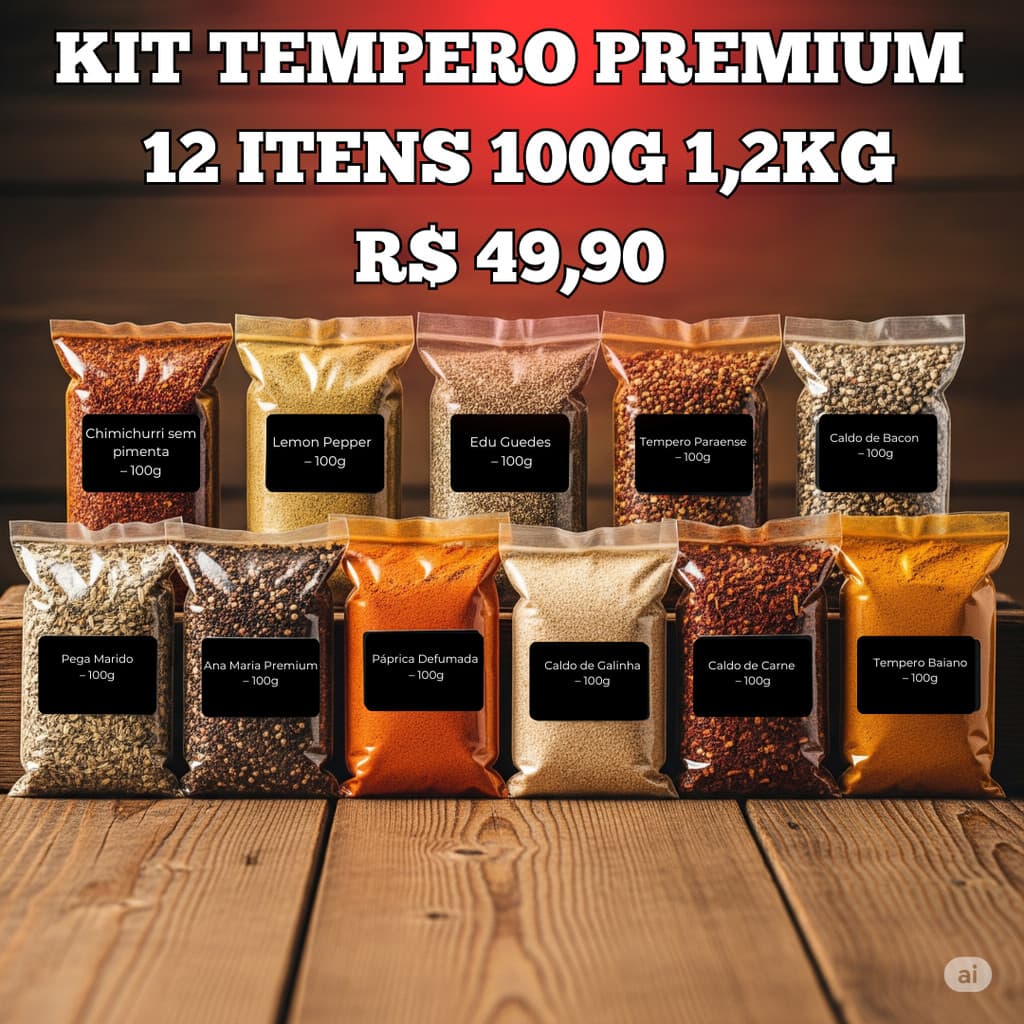 Super Kit Premium 12 Temperos Naturais  ( 1,2 KG DE TEMPERO )– Alta Qualidade 100% Natural