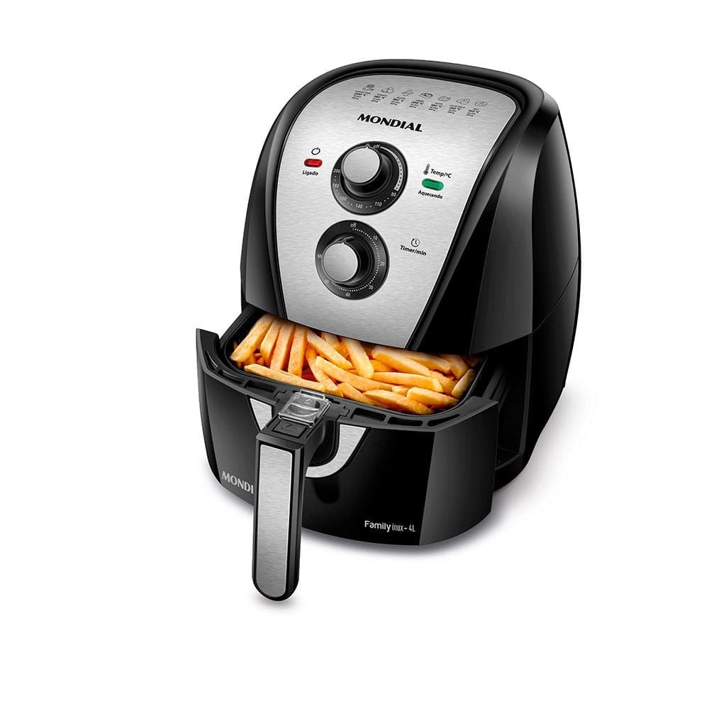 Fritadeira Sem Óleo Air Fryer 4L Mondial Preto e Inox 1500W AFN-40-BI