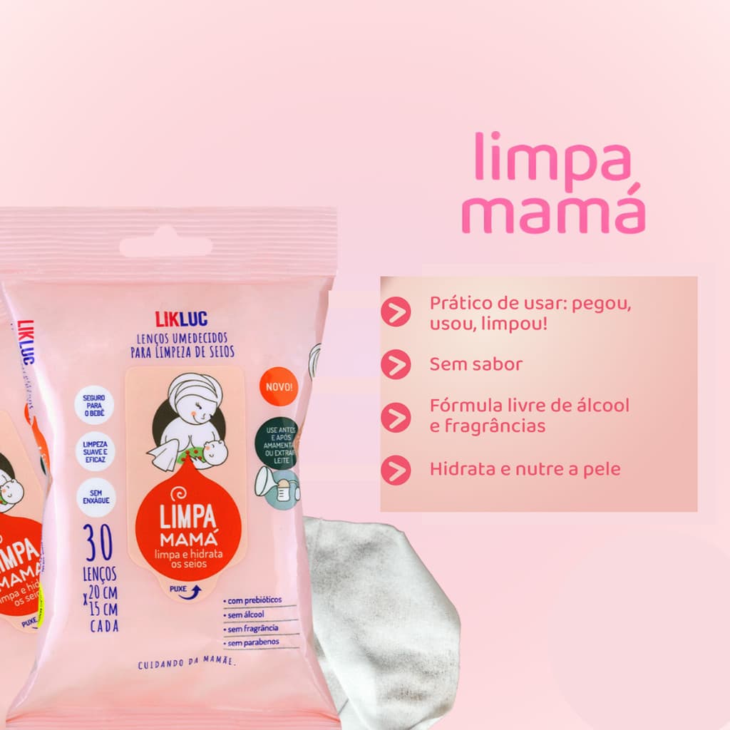 Lenços Umedecidos Limpa Mama Higiene Seios Limpeza Suave Hidratação Uso Diário Sem Álcool Seguro
