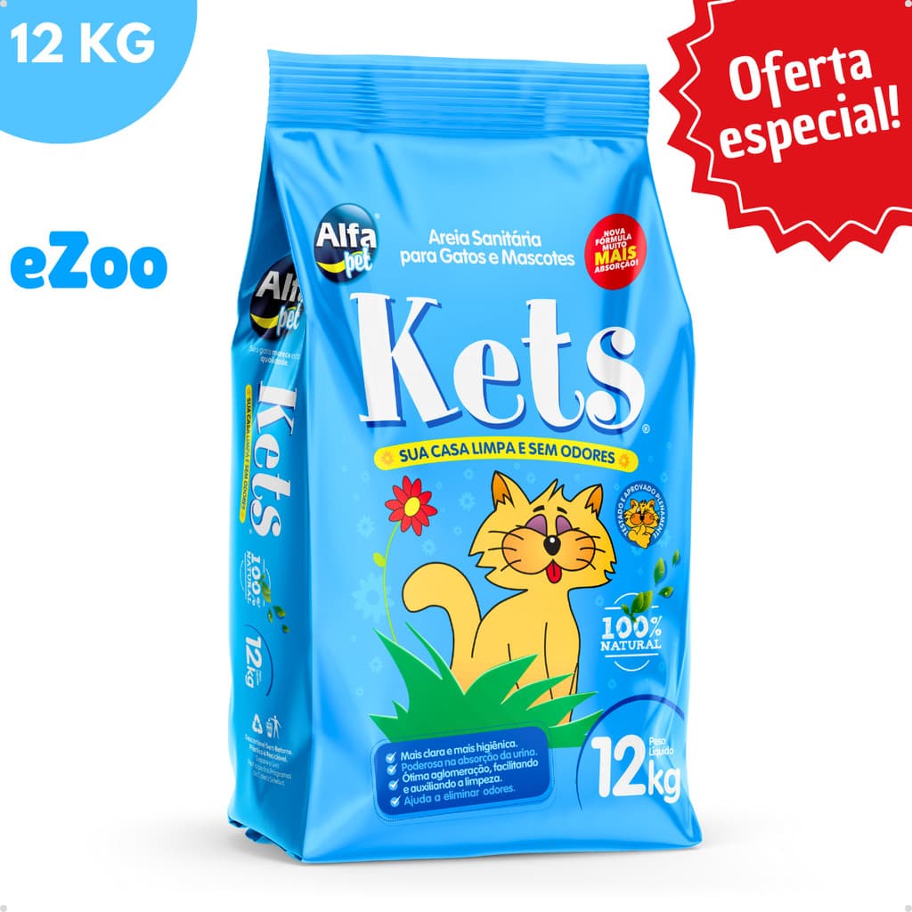 Areia Sanitária Higiênica Natural Argila para Gatos Granulado Kets 12 Kg Alfa Pet