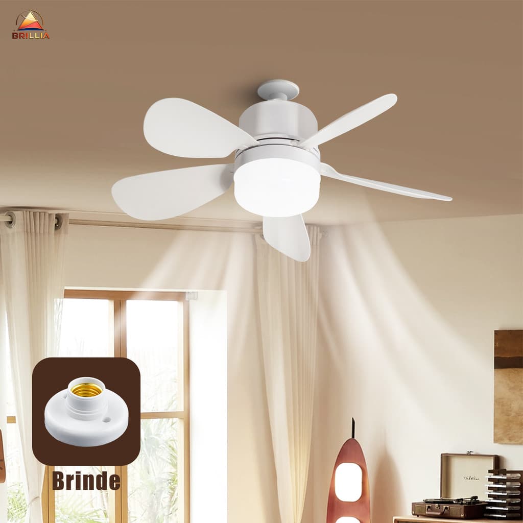 Ventilador de Teto com Luz para Pequenos Espaços Controle Remoto Instalação Fácil Silencioso Bivolt