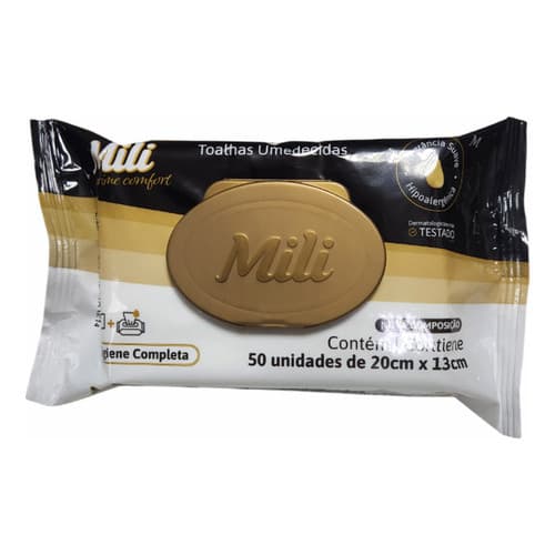 Toalhas Umedecidas Mili Prime Comfort 50 Un Hipoalergenica