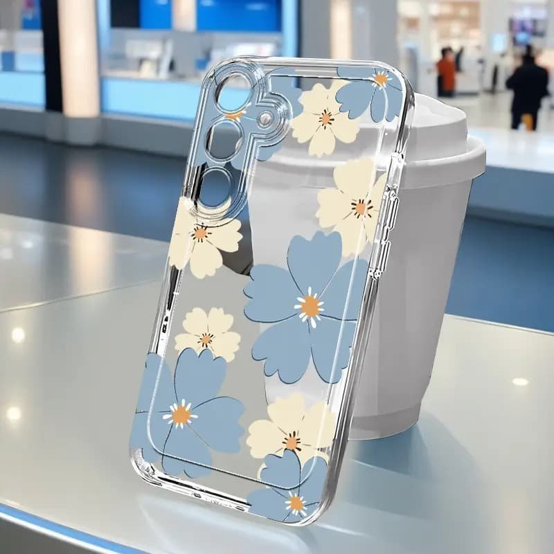 Capinha Capa transparente Anti-impacto Flor Desenho para Samsung A55 A35 A03 A04 A05 A05S A10 S24 Plus S25 Ultra