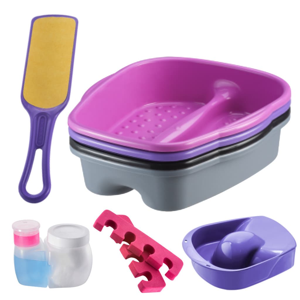 Kit Manicure Pedicure Completo Tigela mão + Bacia Pés + Lixa + Separador Porta acetona e algodão Dompel