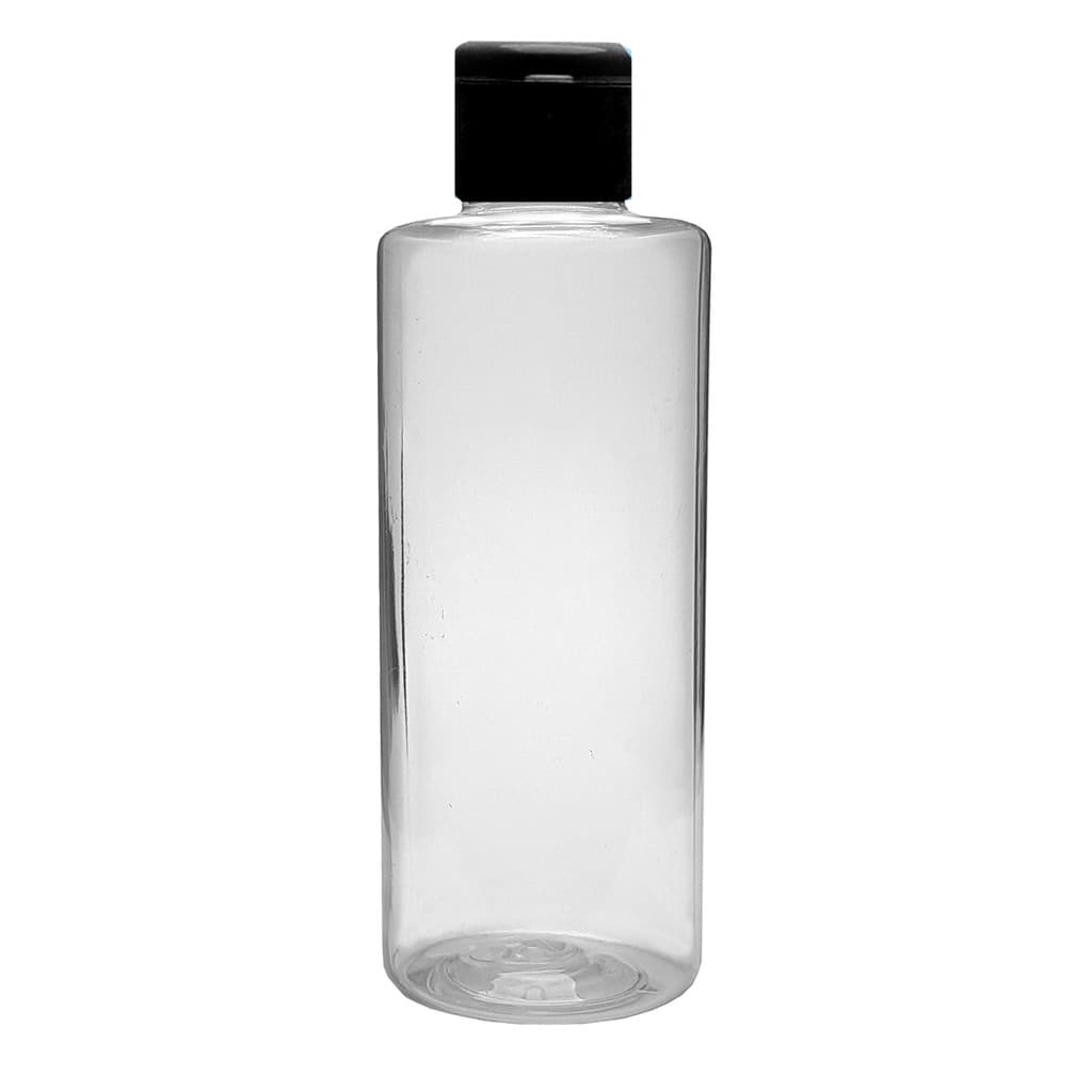 Frascos Plástico Pet 100 Ml cil reto Tampa Flip Top Preta para álcool gel, cremes, sabonete líquido e shampoo